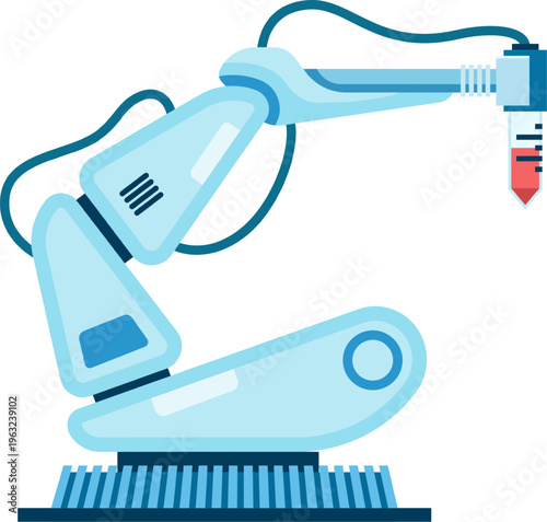 Robotic arm performing scientific analysis holding liquid sample