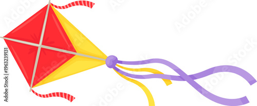 Colorful kite flying with ribbons in the wind