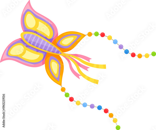 Flying butterfly kite with colorful beaded tails