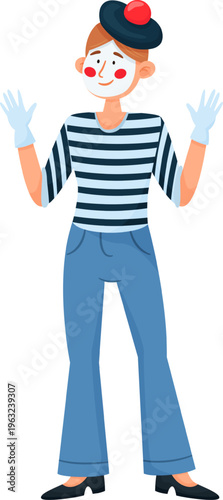 Mime artist performing acting pantomime performance