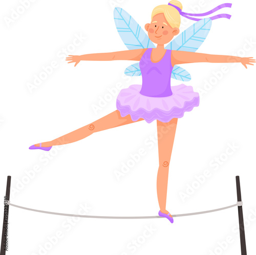Fairy character balancing on tightrope performing skill concept