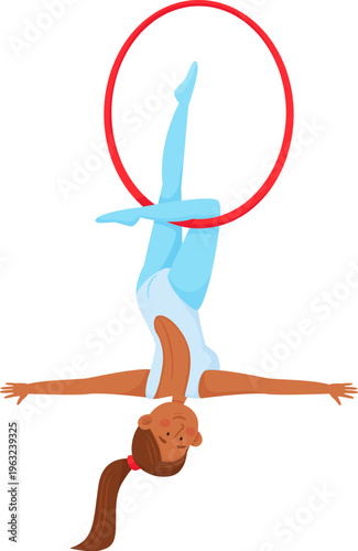 Female aerialist performing acrobatic pose on lyra hoop