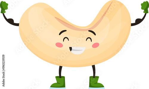 Cashew nut character flexing muscles showing strength