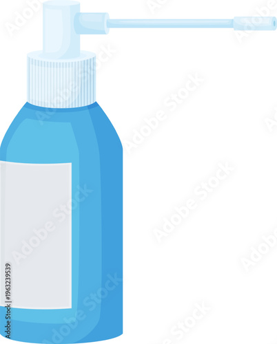 Blue throat spray bottle with applicator for medical treatment