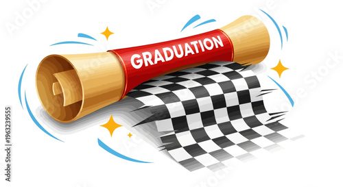 Graduation Celebration Checkered Flag and Horn