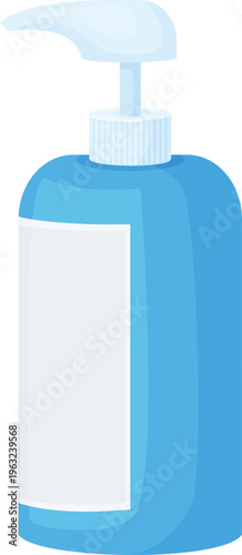 Blue pump bottle promoting hand hygiene and personal care