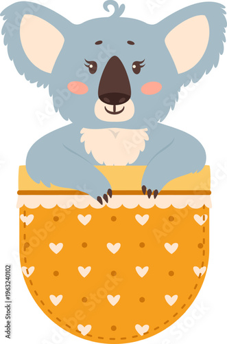 Photography Cute cartoon koala sitting in a patterned pocket