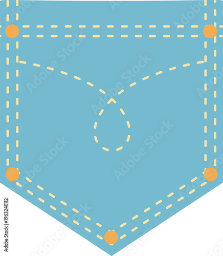 Blue denim jean pocket with decorative stitching and rivets