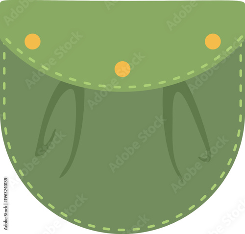Green fabric pouch with flap and buttons