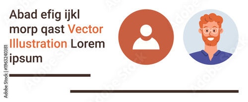 User interface, profile creation, social media, communication, digital design, avatar identity. Two icons showing a generic user and a person in a circular frame. Profile creation and social media