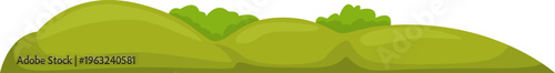 Green rolling hills with bushes cartoon illustration