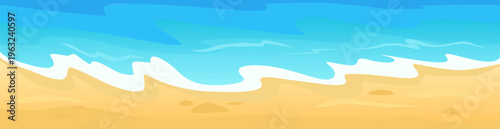 Tropical beach waves rolling onto sandy shore