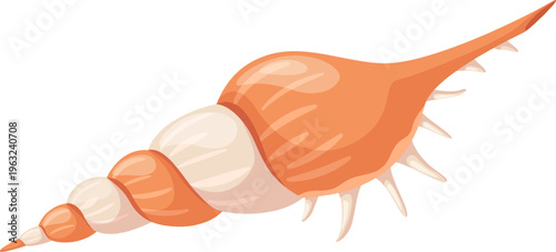 Spiky orange spiral seashell marine souvenir element