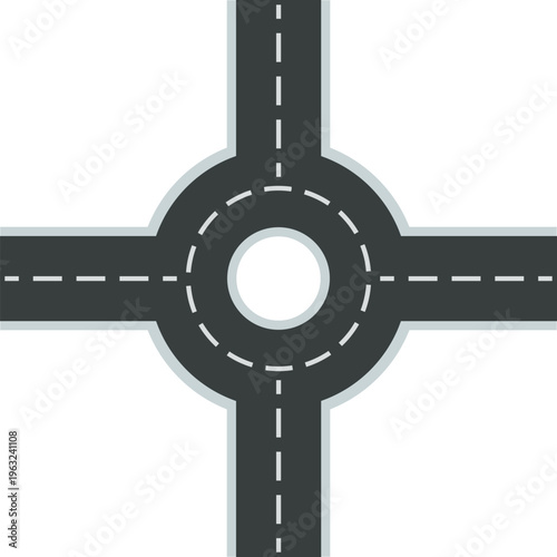 Roundabout road junction showing traffic connection concept