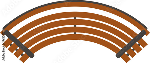 Curved wooden park bench providing outdoor seating