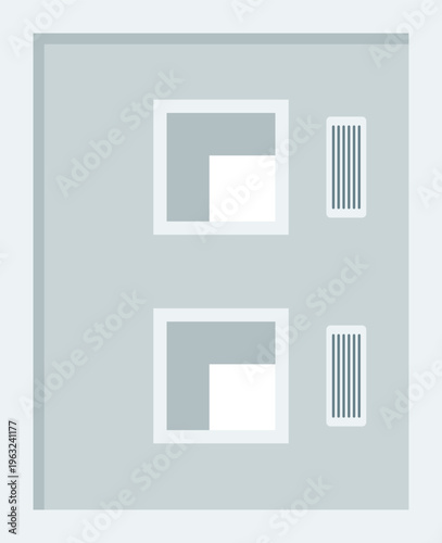 Minimalist building facade showing windows and ventilation vents