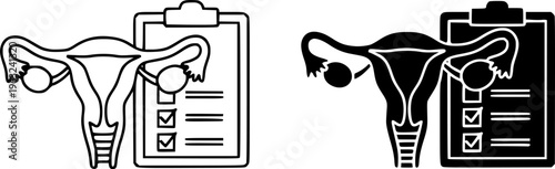Gynecology Medical Checkup Icon Set - Human Uterus and Medical Clipboard Vector Illustration