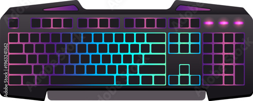 Gaming keyboard displaying colorful gradient RGB lighting