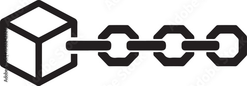 A black outline of a cube connected to a chain of links