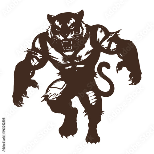 Aggressive roaring feral tiger mascot