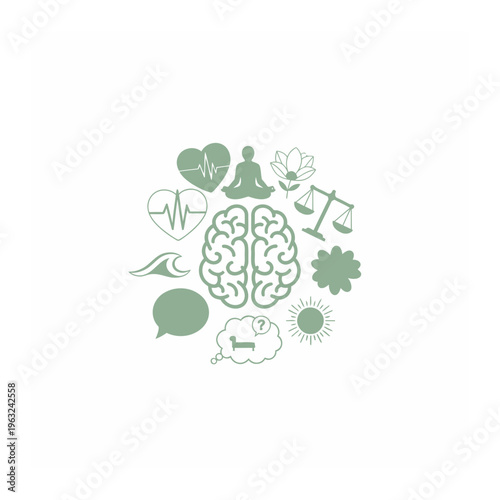 Mental health and wellness concept icons