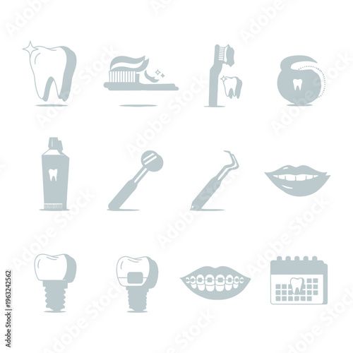Dental hygiene and oral care icons set