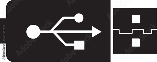 A black and white illustration depicting usb type a and type c connectors