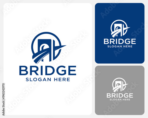 Bridge Logo Design Template With Elegant Suspension Bridge Icon For Business And Branding