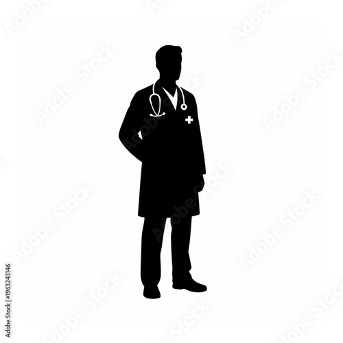 Male doctor silhouette with stethoscope & pocket