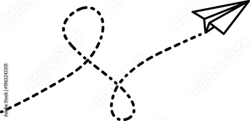 Paper airplane in flight with dotted trail