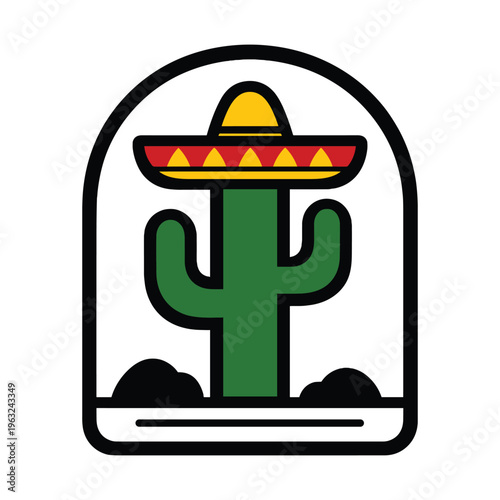 Cactus in a terrarium wearing a sombrero