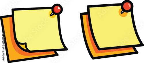 Two yellow sticky notes with red thumbtacks silhouette