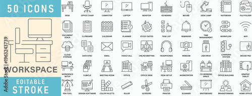 Workspace line icon collection, Editable stroke. Vector illustration.
