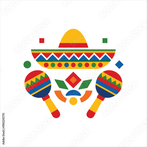 Vibrant mexican fiesta sombrero and maracas illustration