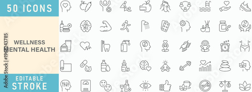 Mental health Wellness line icon collection, Editable stroke. Vector illustration.
