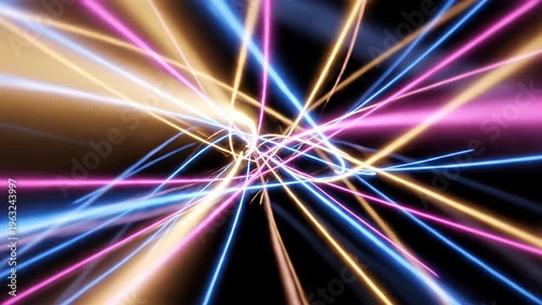 Abstract Neon Light Trails Streaking Through Darkness.