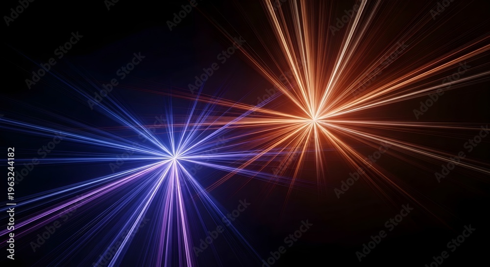 Obraz premium Vibrant purple and orange light bursts on dark background