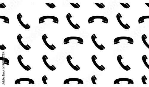 Black Telephone Handset Seamless Pattern Vector with Minimal Phone Icons Repeating on White Background