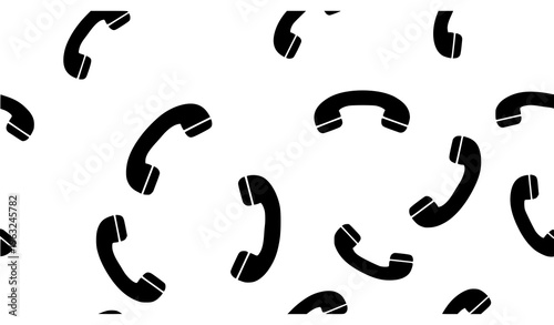 Scattered Telephone Handset Seamless Pattern Vector with Black Phone Icons on Clean White Background