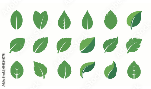 Gradient Green Leaf Icon Set Eco Nature Logo Elements Collection