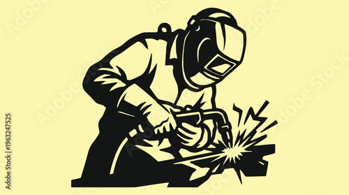 Welding Worker CNC Plasma Cutting Industrial Vector