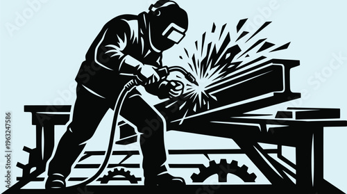 Welding Worker CNC Plasma Cutting Industrial Vector