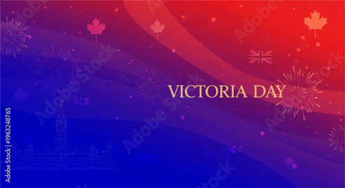 Victoria day celebration background with maple leaves and red white and blue colors symbolizing canadian holiday