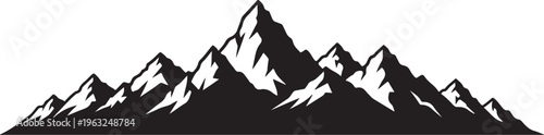 Mountain range silhouette, black mountain peaks, snowy mountains, vector landscape