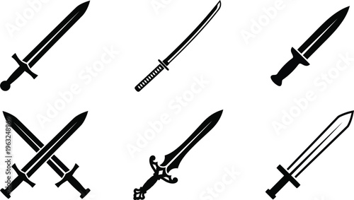Sword Icons Vector Set | Blade Weapon Medieval Symbol