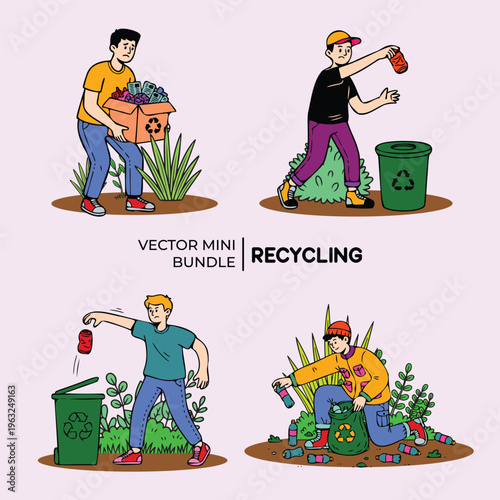 Recycling and Environment Flat Design Mini Bundle Eco Friendly Illustration Set