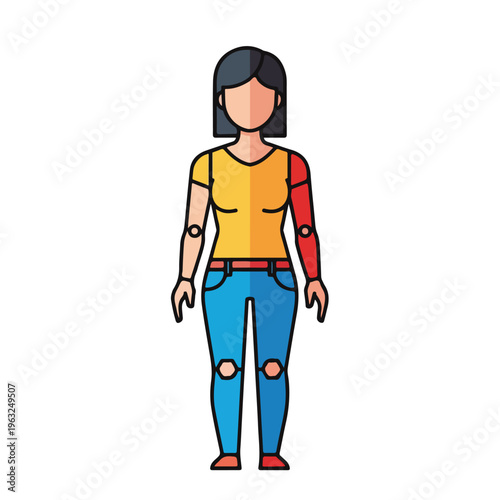 Flat vector of a woman with a prosthetic arm standing