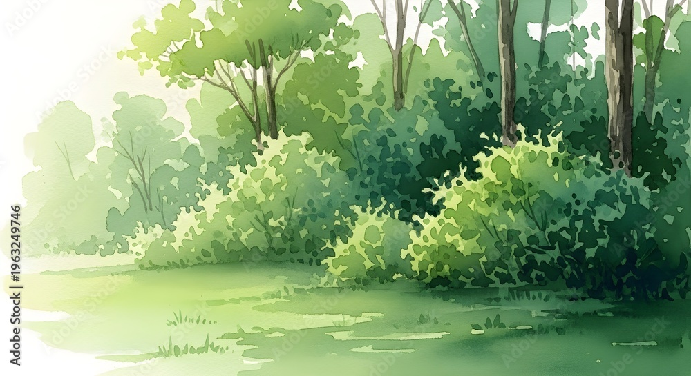 Obraz premium serene forest landscape with lush greenery and sunny atmosphere