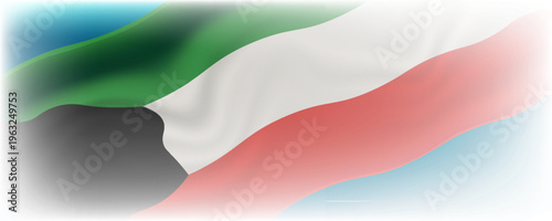 Kuwait national flag waving on blue background, Kuwait national flag for independence day