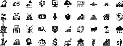 Collection of diverse business and finance icons displayed